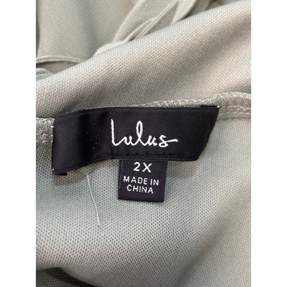 Lulus Maxi Dress 2X Sage Green Flutter Sleeve Deep V-Neck High Slit Bridesmaid - Picture 7 of 9